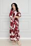 Floral Belted Viscon Dress-Burgundy - 2