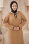 Shirt Collar Knitwear Dress Camel Hm2521 - 3