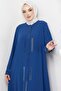 Stone Detailed Plus Size Abaya Indigo HM2047 - 5