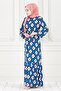 Skirt Ruffle Ikat Pattern Viscon Dress-Blue - 3