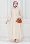 Buttoned Striped Dress-Beige