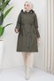 Fur Coat with Ornamental Pockets Khaki HM2322 - 3