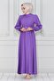 Belted Hijab Dress-Purple - 2