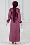 Satin Evening Dress with Stone Detail on the Laces - Rosebud - 5