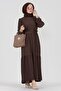 Shura Corded Hijab Dress-Brown - 2