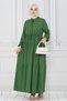 Shirt Collar Waist Tunneled Saree Dress-Green