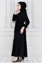 Shirt Collar Waist Tunneled Saree Dress-Black - 3