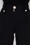 Wide- Wide-Leg Trousers with Pearl Brooch - Black - 4