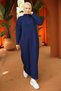 Corded Fabric Half Zipper Knitwear Dress Navy Blue Hm2520 - 5