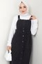 Buttoned Denim Salopet Dress Black Hm22456 - 4