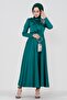 Stone Printed Satin Evening Dress-Turquoise - 2