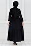 Shirt Collar Waist Tunneled Saree Dress-Black - 5