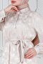 Shirt Collar Stone Detail Satin Evening Dress - Beige - 4