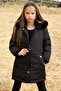 Black Fur Lined Girl's Coat with Detachable Hood 19053 - 5