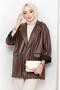 Oversize Leather Jacket Brown HM2338 - 4