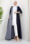 معطف طويل مخطط بغطاء للرأس باللون الأزرق الداكن HM2332 - 2