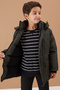 Boy's Coat - Khaki Fur, Hood, Zipper and Chest Pocket 19076 - 2
