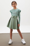 Green Heart Printed Sequined Badi Girl's Leather Skirt Suit 18026 - 5