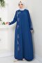 Plus Size Leaf Rhinestone Mother's Dress Indigo Hm2350