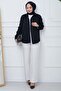 Striped Wide Leg Crepe Trousers White Hm2355 - 2