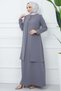 Large Size Mother's Dress with Jewelled Sleeves Gray Hm2349