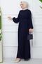 Belted Pleated Aerobin Dress Navy Blue Hm2339 - 5