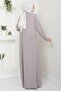 Plus Size Leaf Stone Mother's Dress Beige Hm2350 - 4