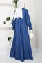 Skirt Tassel Collar Lace-Up Denim Dress Dark Blue Hm2459 - 5
