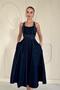 Midi Length Strappy Denim Dress - Blue - 3