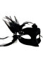 Black Color Side Feathered Suede Coated White Pearl Party Mask 18X15 cm - 2