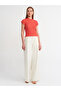 10518 Mock Neck Sheer Knit Blouse - Red - 3