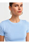 10357 Crew Neck Short Sleeve Crop Sweater-Blue - 4