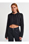 60203 Polo Collar Buttoned Glittery Crop Knitwear Cardigan-Black-G