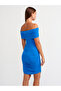 91153 Off-The-Shoulder Gathered Dress-Cobalt Blue - 2