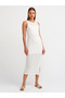 90202 Slit Detailed Slim Knitwear Dress-Ecru - 3