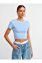 10357 Crew Neck Short Sleeve Crop Sweater-Blue