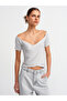 10528 Bardot Collar Knitwear Blouse-Light Gray