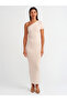 90221 Asymmetrical Draped Knit Dress- Light Beige