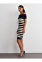 90232 Bardot Collar Striped Knitwear Dress-Black-Cream