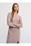 90170 Stand Collar Front Slit Knitwear Dress-Dark Beige - 3