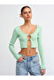 60134 U Collar Knitwear Cardigan with Accessories on the Front - Water Green