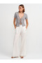 31224 Model Grey Lace Front Tie Blouse