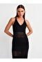 90213 V Collar Cross Straps Back Scrolled Knitwear Dress-Black - 3