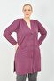 Women's Plum Buttoned Large Size Mother Long Combed Cotton Cardigan with Pockets - 5