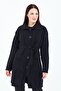 Women's Black Collar Buttoned Pocket Belted Knitted Knitwear Wool Long Cardigan - 6