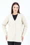 Women's V-Neck Cream Buttoned Pocket Knitted Wool Mother Knitwear Short Cardigan - 4