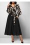 Women's Long Sleeve Double Breasted Collar Plunging Crepe Midi Dress - 5
