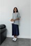 Navy Blue Crepe Satin Skirt