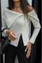 Ecru Boat Neck Front Buttoned Blouse - 3