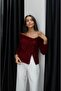 Burgundy Boat Neck Buttoned Front Blouse - 2